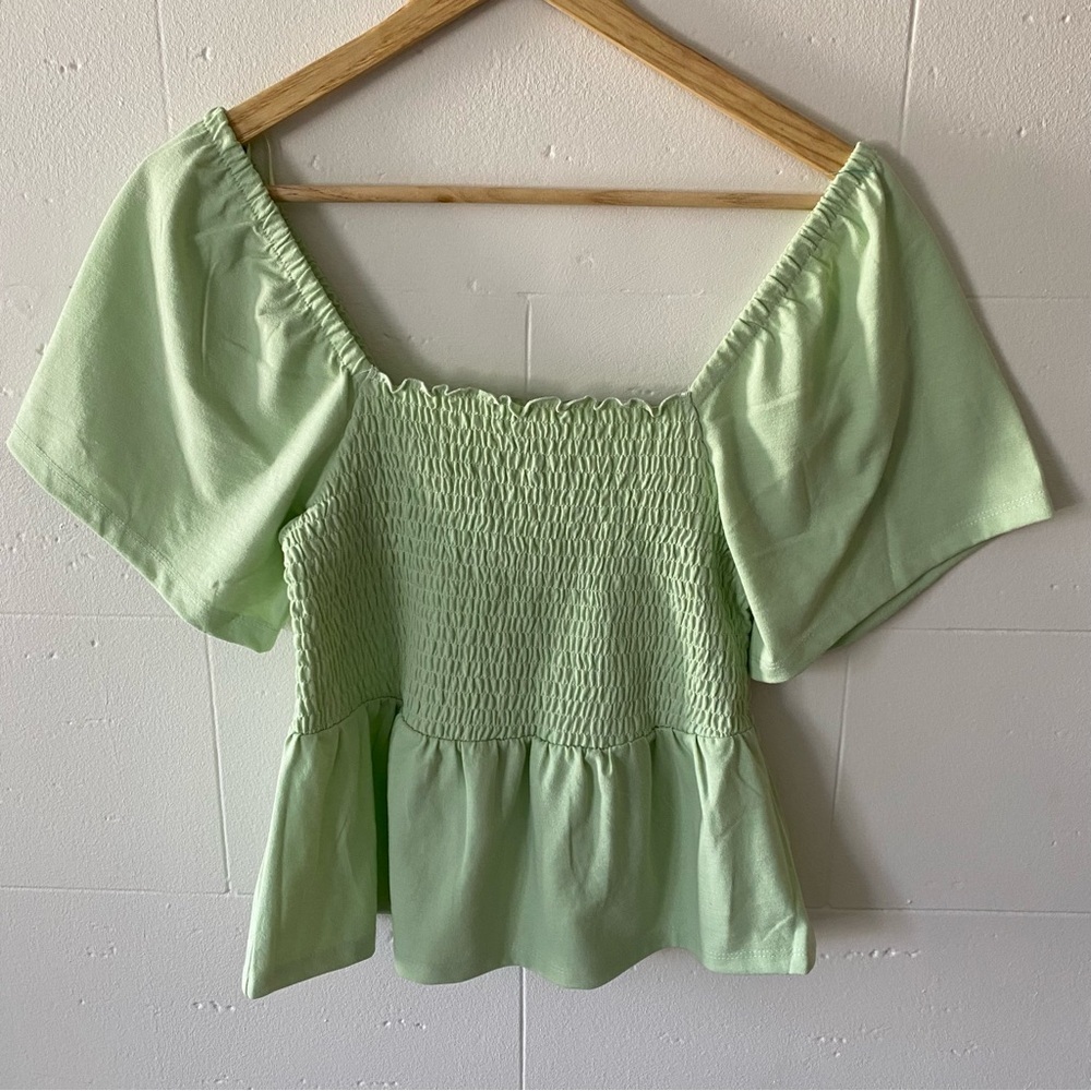 Womance | Mint Green Peplum Waist Feminine Romantic Top | Size Large